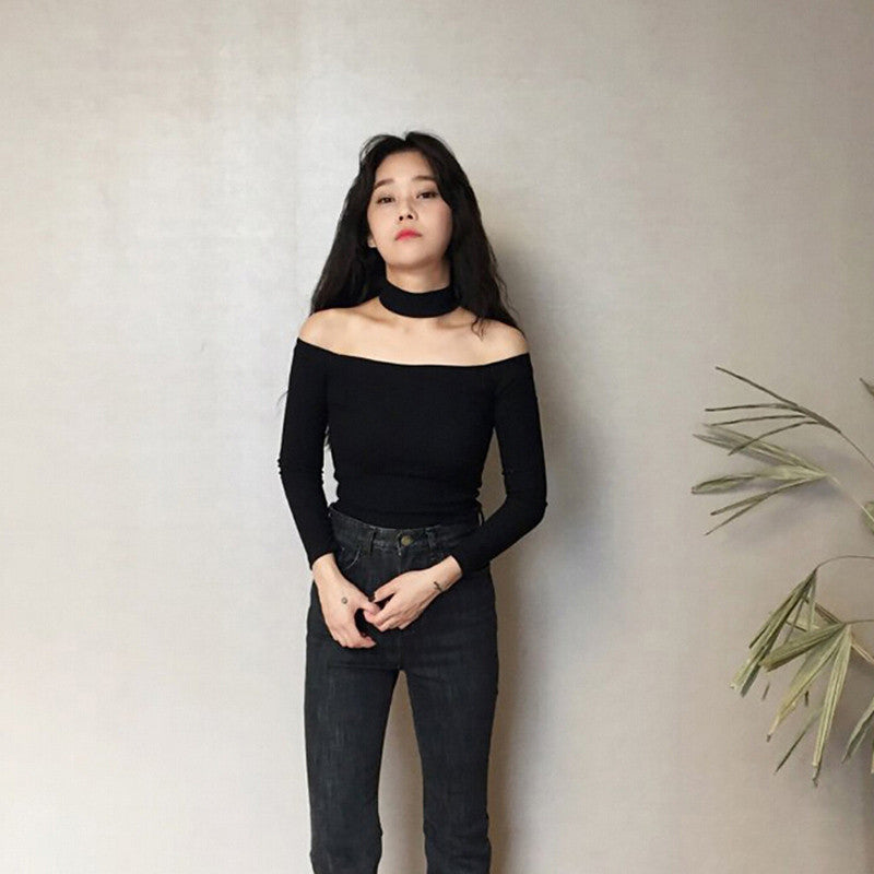 Online discount shop Australia - Choker Tops Women Crop Tops Slash Neck Off Shoulder Cotton Slit Neckline Slim Fit  Asian