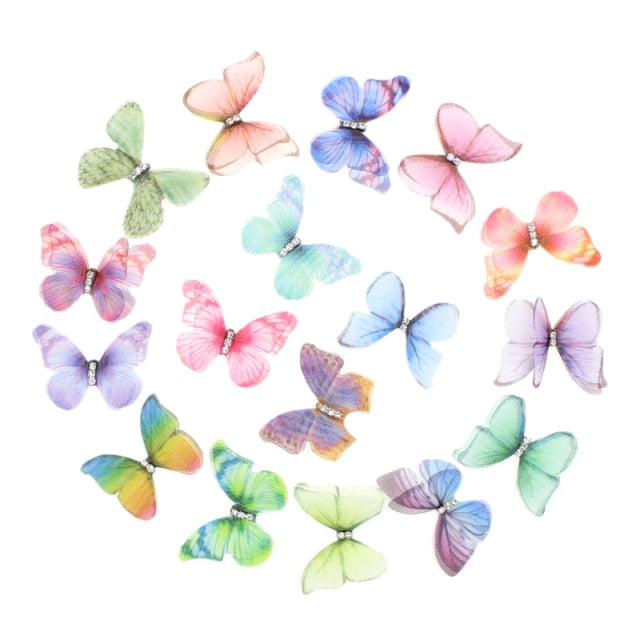 50Pcs Gradient Color Organza Fabric Butterfly Appliques Translucent Chiffon Butterfly for Party Decor