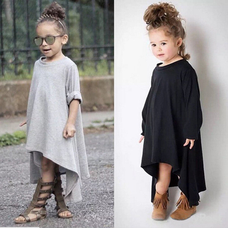 Online discount shop Australia - Baby Girl Dress Max Batwing Loose Asymmetric Long Sleeve Girl Dress For Kids Costume Casual Black and Gray