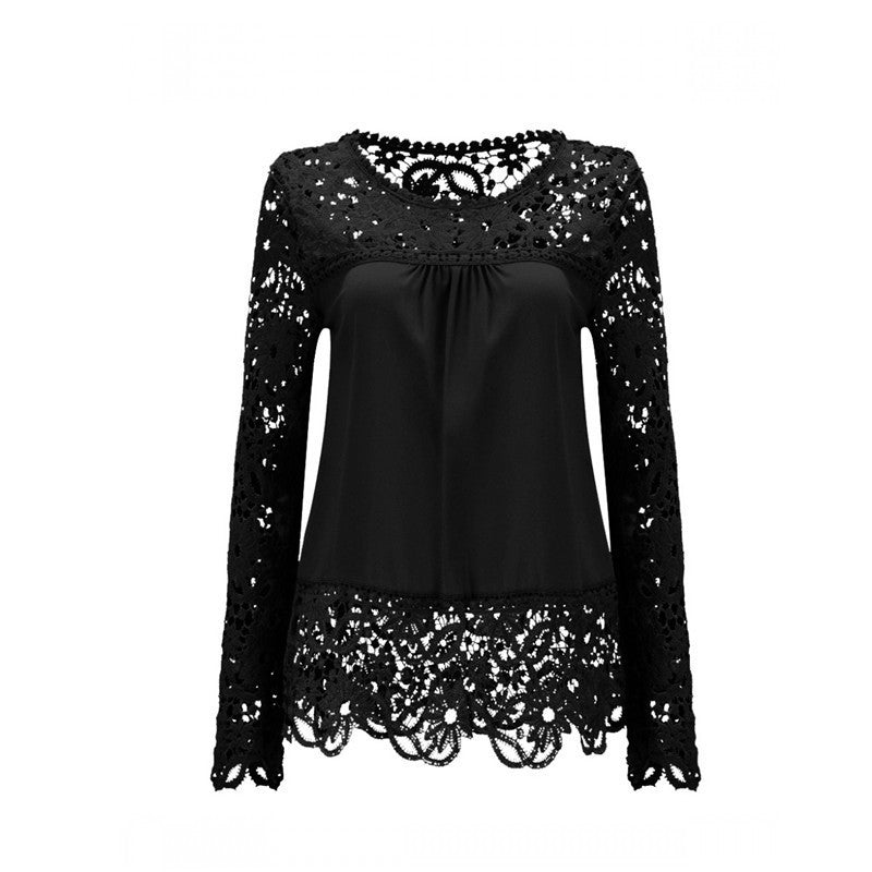 Online discount shop Australia - Fashion Women Multicolor Crochet Lace Shirt Female Blouse Floral Lace Long Sleeve Chiffon Women Blouse Lace Plus Size S-5XL