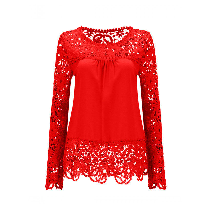 Online discount shop Australia - Fashion Women Multicolor Crochet Lace Shirt Female Blouse Floral Lace Long Sleeve Chiffon Women Blouse Lace Plus Size S-5XL