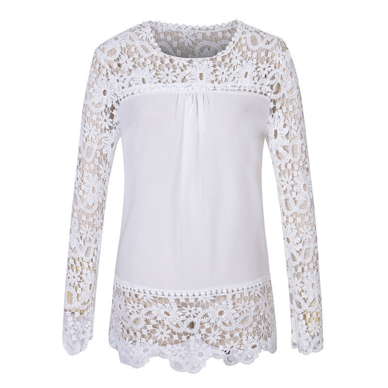 Online discount shop Australia - Fashion Women Multicolor Crochet Lace Shirt Female Blouse Floral Lace Long Sleeve Chiffon Women Blouse Lace Plus Size S-5XL