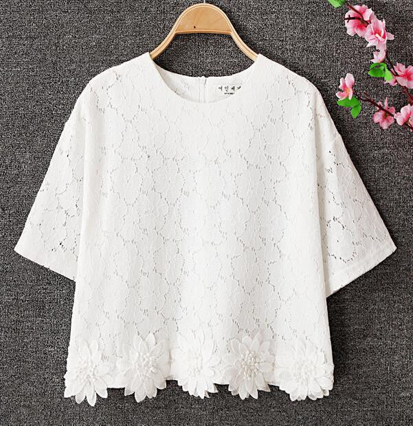 Online discount shop Australia - NATASHA.LILI New fashion Plus Size Women Blouse Lace White Casual Shirts Tops Clothes chiffon femme Floral