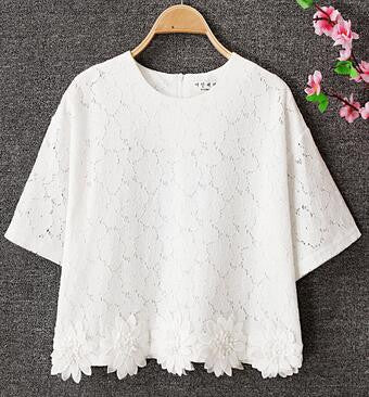 Online discount shop Australia - NATASHA.LILI New fashion Plus Size Women Blouse Lace White Casual Shirts Tops Clothes chiffon femme Floral