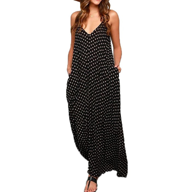 Fashion Summer Women Strapless Polka Dot Casual Loose Long Maxi Dress Cotton Beachwear Vestidos Plus Size