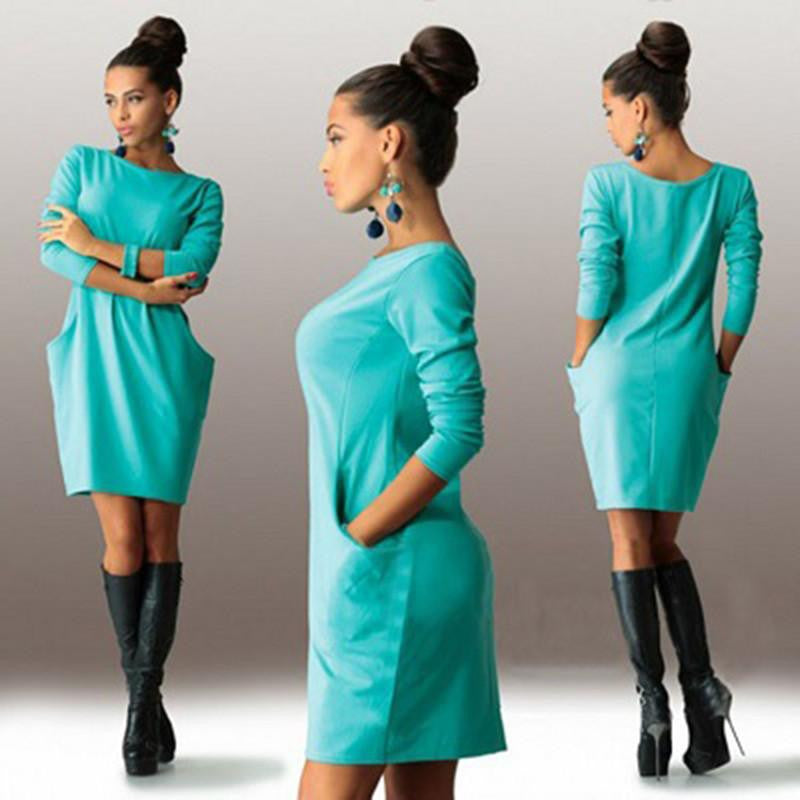 Women Dress O neck Long Sleeve Office Dress Fashion Slim Bodycon Dress Women's Mini Dresses