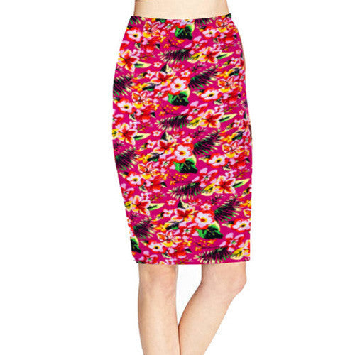 Vintage Fashion Printed Pencil Skirt Midi Women Knee-Length Elastic High Waist Ladies Pattern Skirts