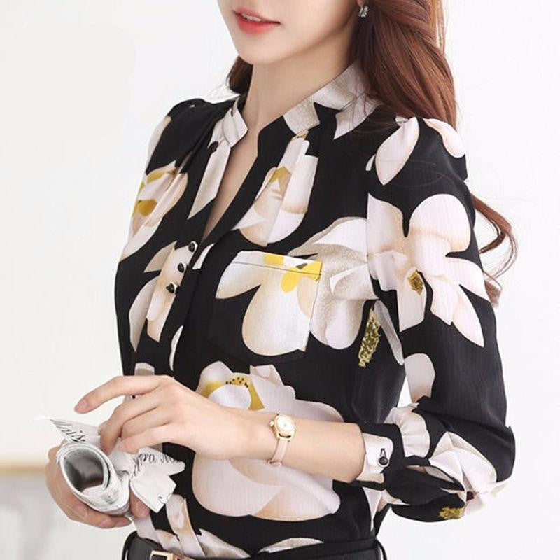 V-Neck Chiffon Blouses Slim Women Chiffon Blouse Office Work Wear shirts Women Tops Plus Size