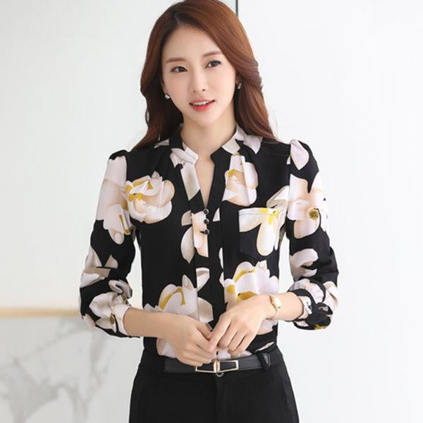 V-Neck Chiffon Blouses Slim Women Chiffon Blouse Office Work Wear shirts Women Tops Plus Size