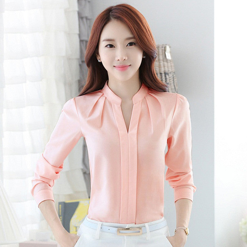 Online discount shop Australia - Chiffon blouses New Women shirt Fashion Casual Long-sleeved chiffon shirt Elegant Slim Solid color plus size