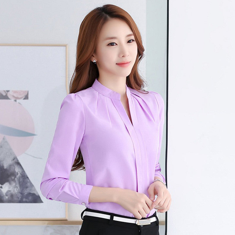 Online discount shop Australia - Chiffon blouses New Women shirt Fashion Casual Long-sleeved chiffon shirt Elegant Slim Solid color plus size