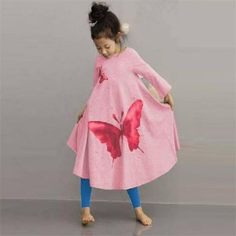 Online discount shop Australia - Baby Girls Full butterfly print Dress 2t-8 Kids Beach Dresses for girls toddler girls clothing