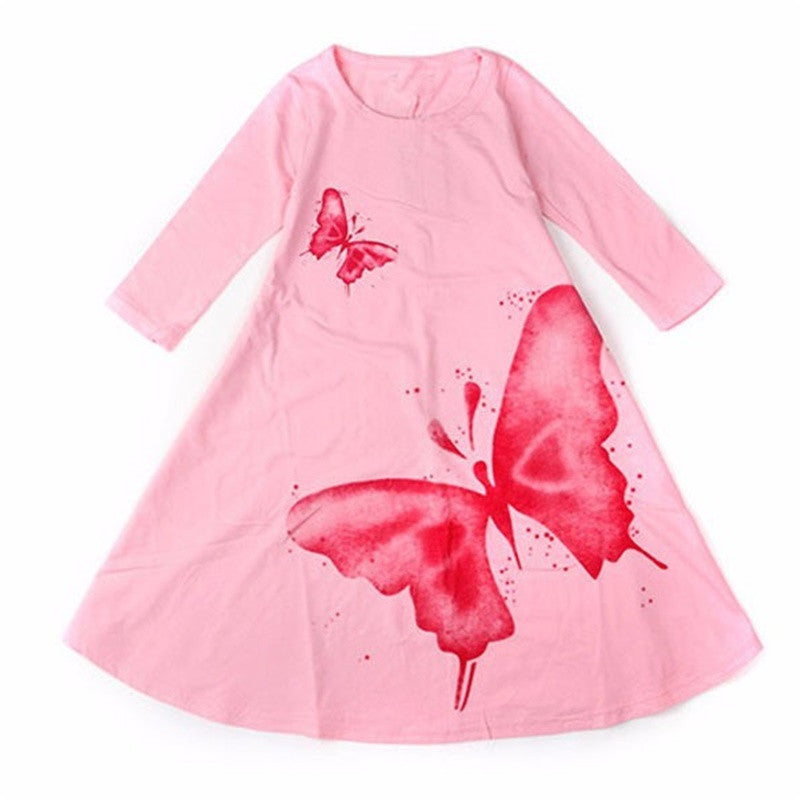Online discount shop Australia - Girls Dress Children's clothing cute butterfly long sleeve 2 colors cotton dresses 1pcs