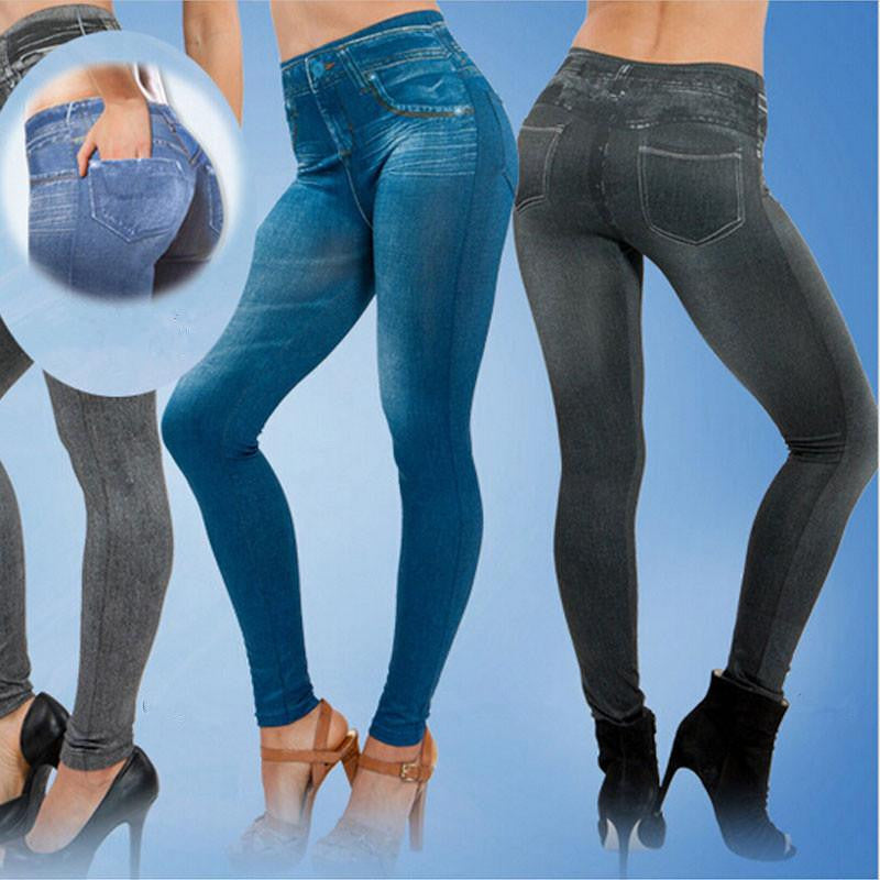 Women's Casual Warm Legging Denim Leggings Plus Size Elastic Slim High Waist Legging With Pocket