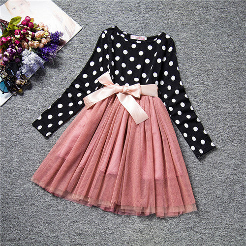 Online discount shop Australia - Casual Kid Girls Lace Dress Enfant Baby Dot Bow Pattern Long Sleeve Birthday Christening Lace Children Dresses For 6 Years