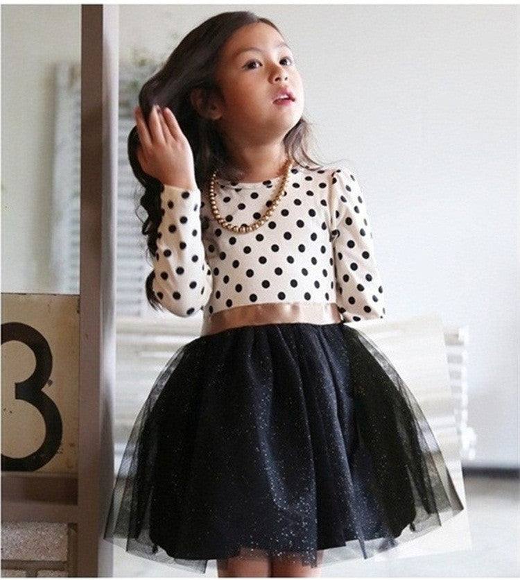 Online discount shop Australia - Kids Toddlers Girls Dresses Polka Dot Bow-Knot Long Sleeve Dress Girl Clothing Party Kids Clothes 3-8Year
