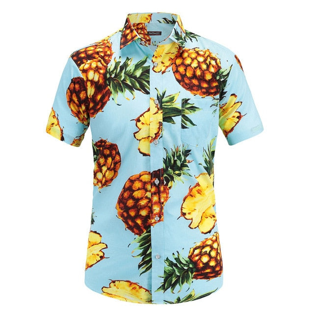 Mens Short Sleeve Hawaiian Shirts Cotton Casual Floral Shirts Wave Regular Mens Clothing Fashion