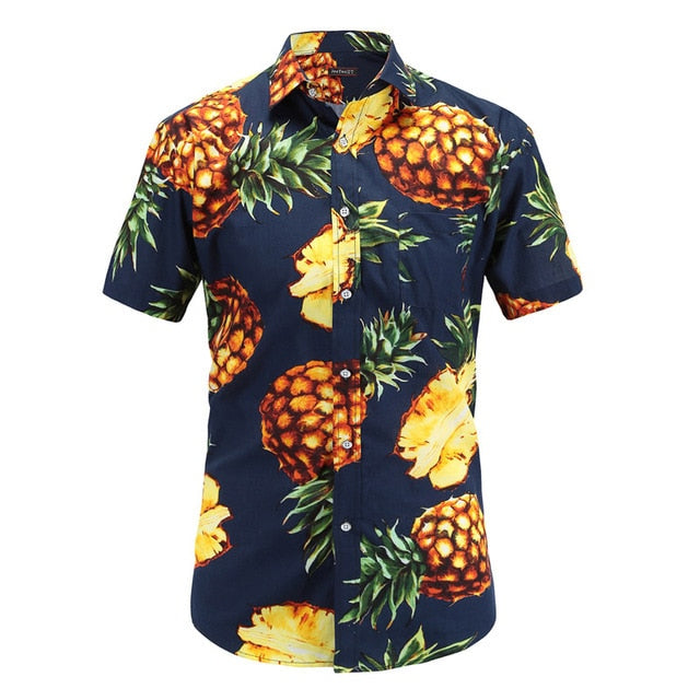 Mens Short Sleeve Hawaiian Shirts Cotton Casual Floral Shirts Wave Regular Mens Clothing Fashion