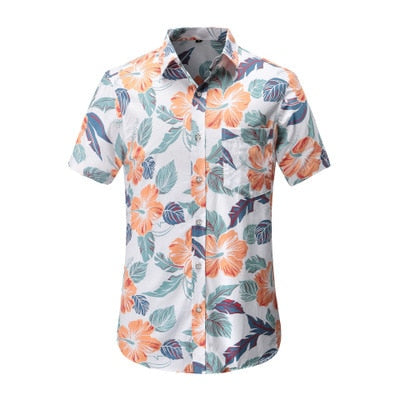 Mens Short Sleeve Hawaiian Shirts Cotton Casual Floral Shirts Wave Regular Mens Clothing Fashion