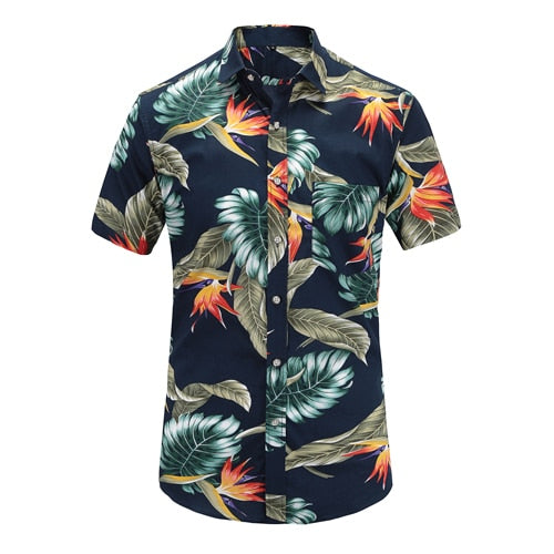 Mens Short Sleeve Hawaiian Shirts Cotton Casual Floral Shirts Wave Regular Mens Clothing Fashion