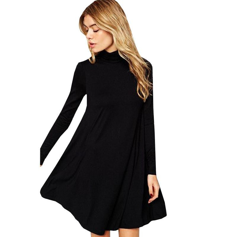 women worm casual solid party black long sleeve mini loose high waist dresses