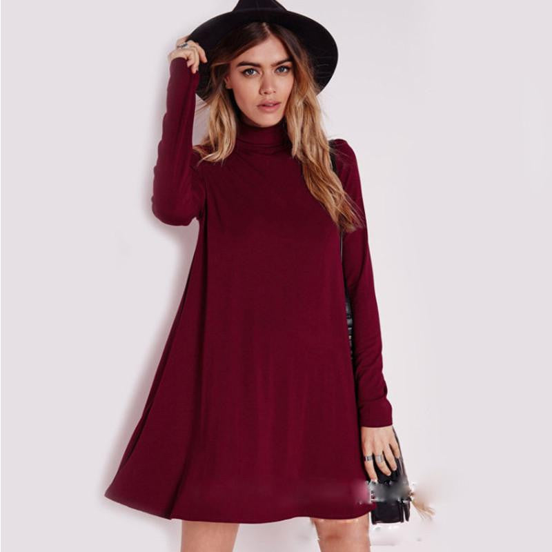 women worm casual solid party black long sleeve mini loose high waist dresses