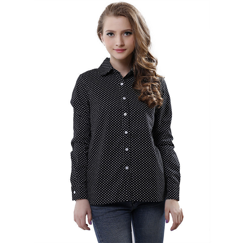 Grid Stripe shirt Fashion Women Long Sleeve Turn-down Collar Plaid Shirts Casual Cotton Shirt