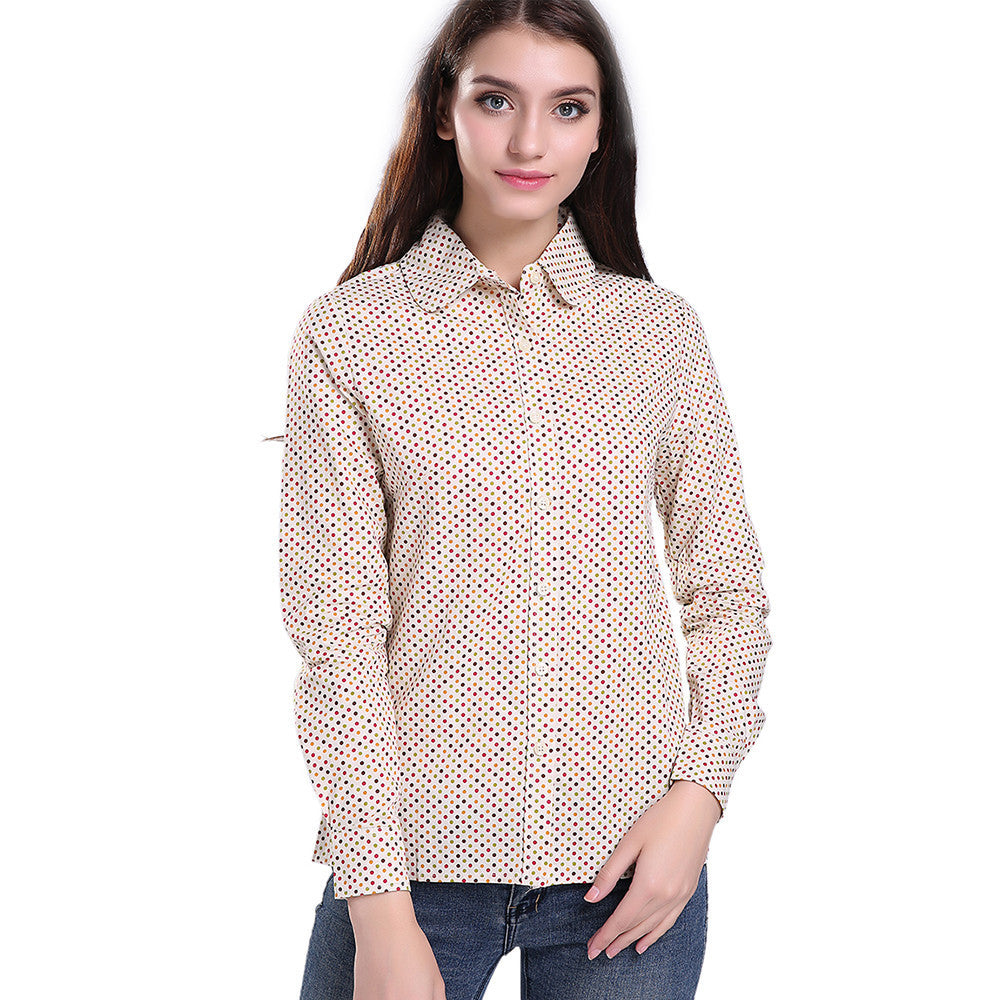 Grid Stripe shirt Fashion Women Long Sleeve Turn-down Collar Plaid Shirts Casual Cotton Shirt