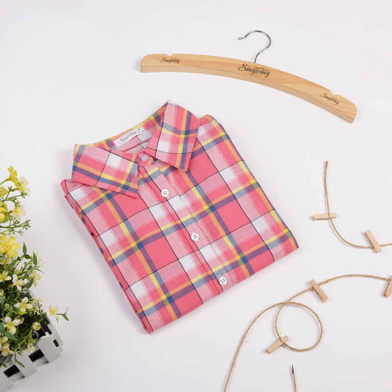 Grid Stripe shirt Fashion Women Long Sleeve Turn-down Collar Plaid Shirts Casual Cotton Shirt