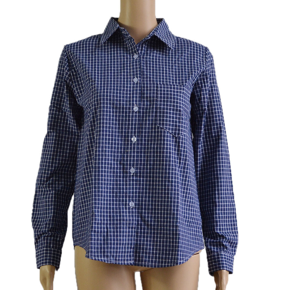 Grid Stripe shirt Fashion Women Long Sleeve Turn-down Collar Plaid Shirts Casual Cotton Shirt