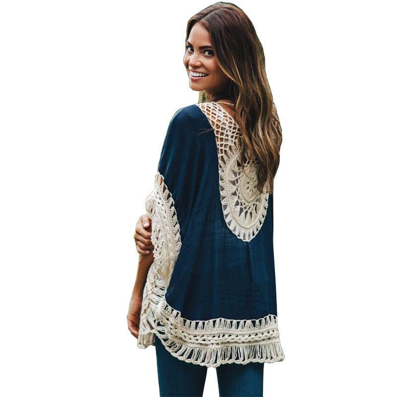 Women Blouses Oversized Lace Crochet Knitted Top Plus Size Shirt Tropical Tops 40430