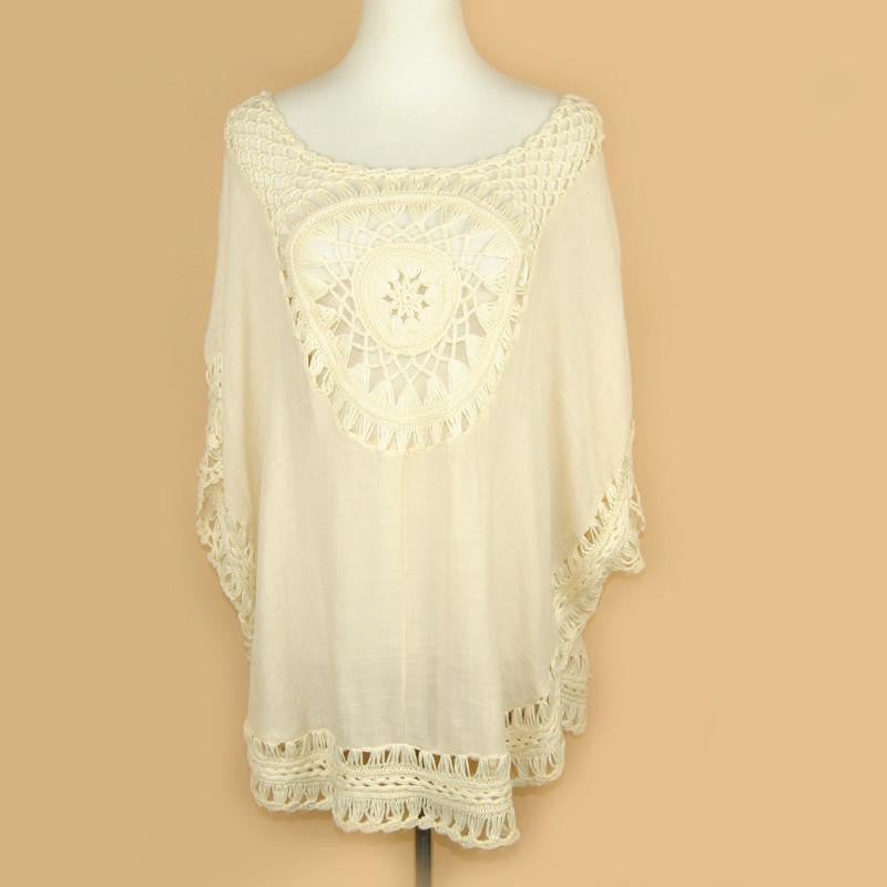 Women Blouses Oversized Lace Crochet Knitted Top Plus Size Shirt Tropical Tops 40430