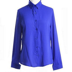 Long-sleeve Shirt 5 Solid Women Blouses Button Color Female Chiffon blouse Women's Slim Clothing