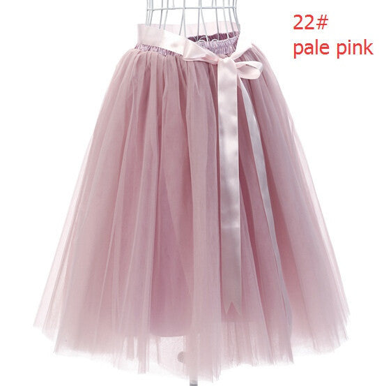 Online discount shop Australia - Best Quality 7 Layers Midi Tulle Skirt Tutu Skirts Womens Petticoat Elastic Belt Autumn