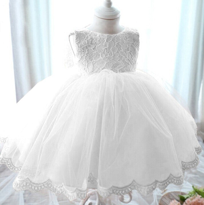 Online discount shop Australia - Elegant Girl Dress Girls Fashion Pink Lace Big Bow Party Tulle Flower Princess Wedding Dresses Baby Girl dress