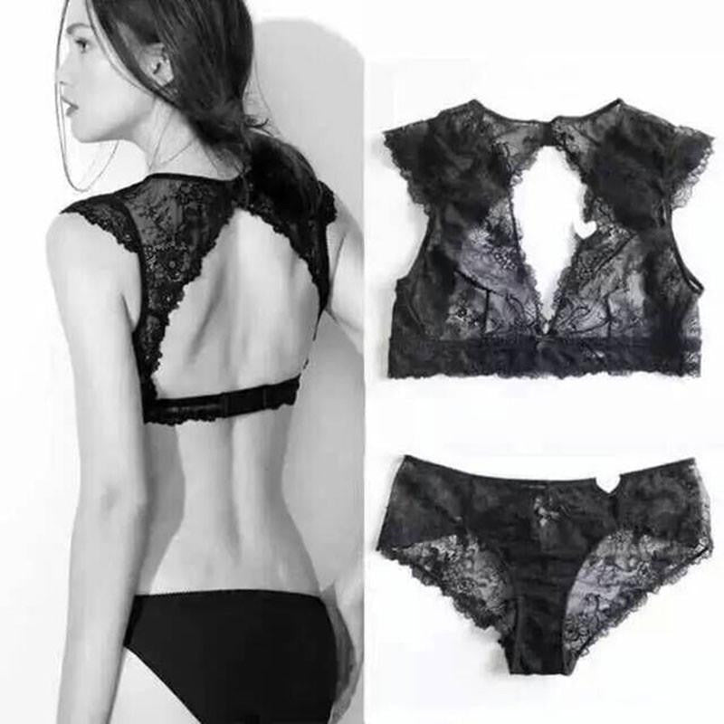 Victoria underwear for women sexy bra set lace thin see through bras wireless U.S back plunge bra and panty set