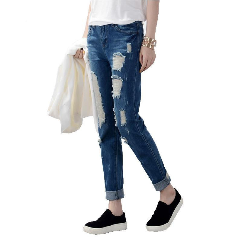 Women's ripped jeans Fashion boyfriend jeans for woman Loose hole denim pants