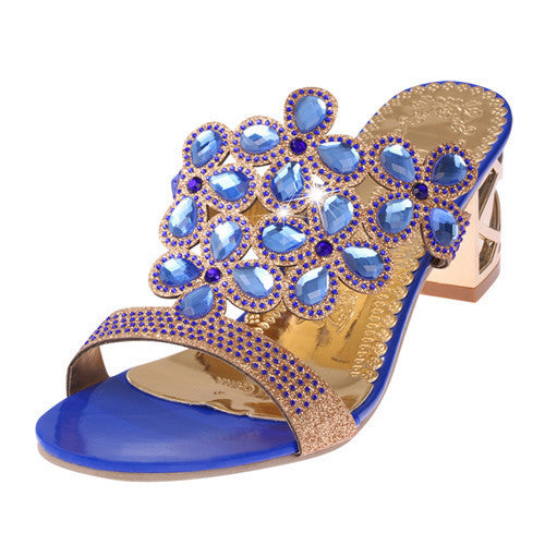 Online discount shop Australia - Fashion Women Big Rhinestone Cut-outs High Heel Sandals Ladies Party Shoes Woman Beach Slippers