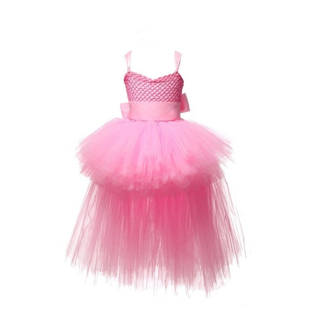 Black Girls Tutu Dress Tulle V-neck Train Girl Evening Birthday Party Dresses Kids Girl Ball Gown Dress Halloween Costume 1-14YY