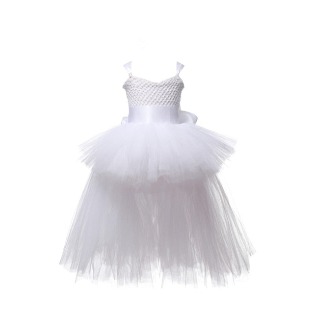 Black Girls Tutu Dress Tulle V-neck Train Girl Evening Birthday Party Dresses Kids Girl Ball Gown Dress Halloween Costume 1-14YY