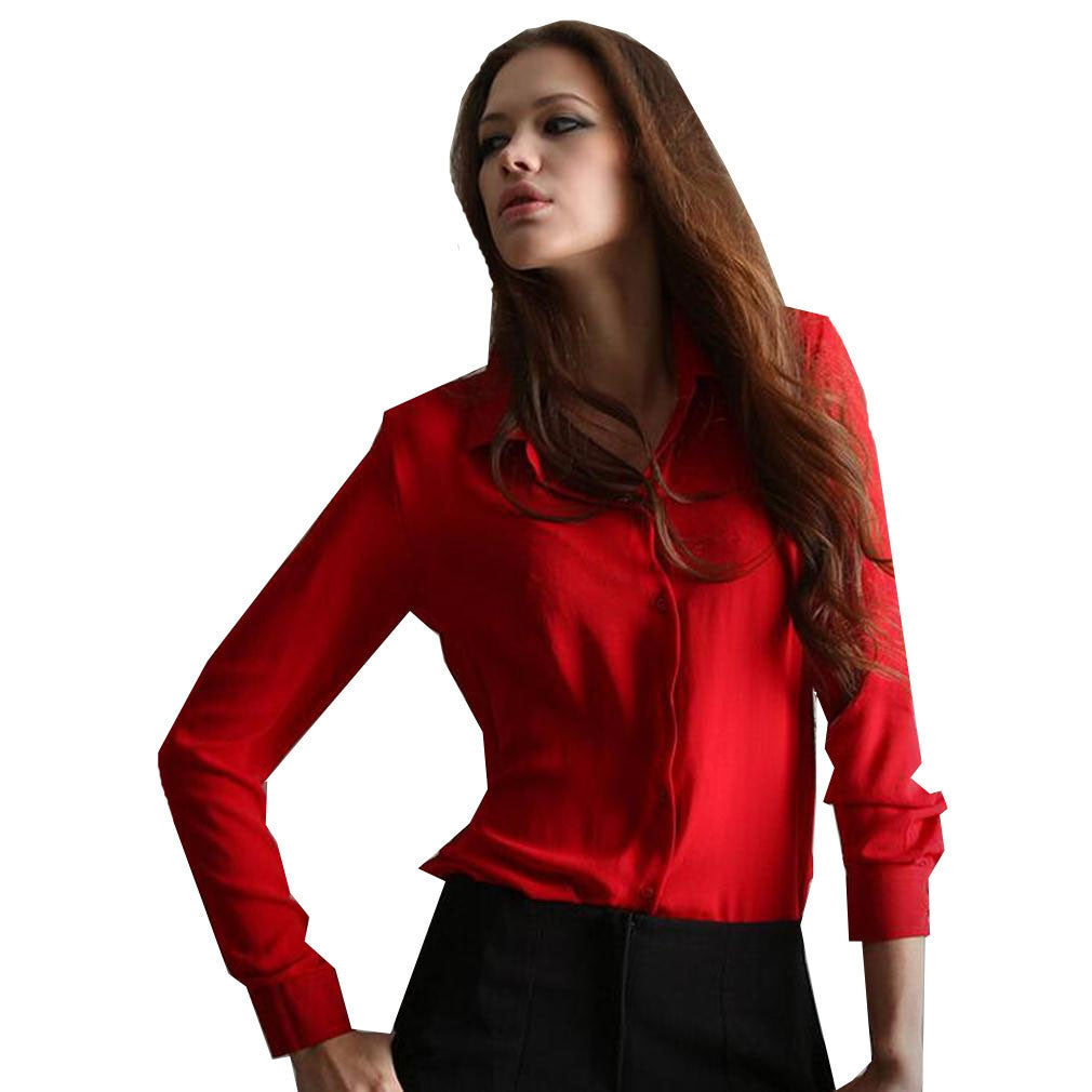 Long-sleeve Shirt Women Blouses Button 5 Solid Color Female Chiffon blouse Women's Slim Clothing