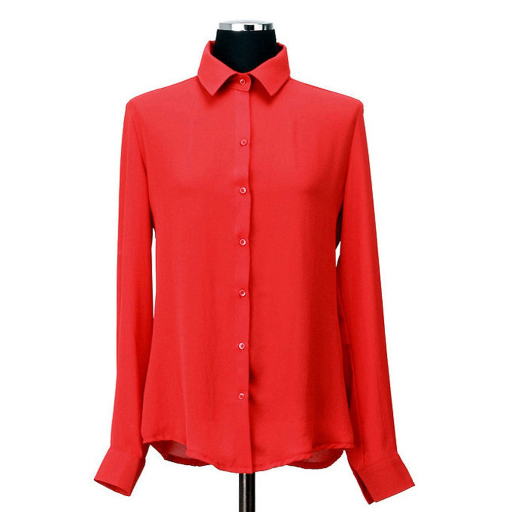 Online discount shop Australia - Long-sleeve Shirt Female Chiffon Women's Slim Women Blouses Direct  Button Solid Clothing