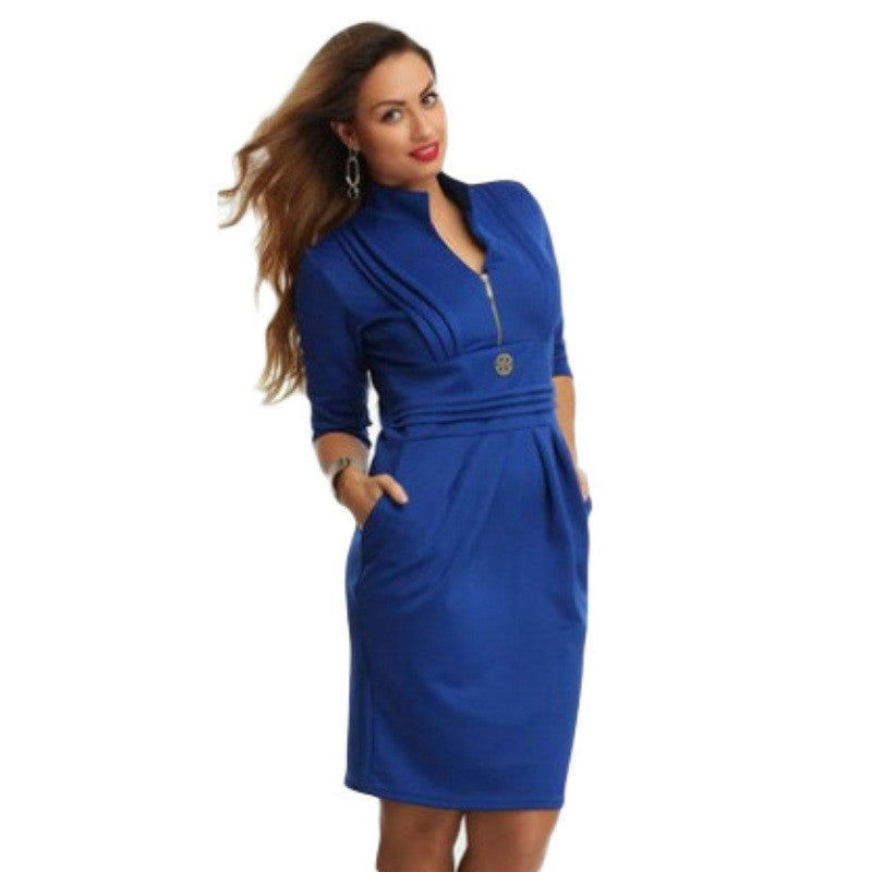 Plus Size Women Pencil Dress Casual Party Evening Zipper Deasin Mini Dress