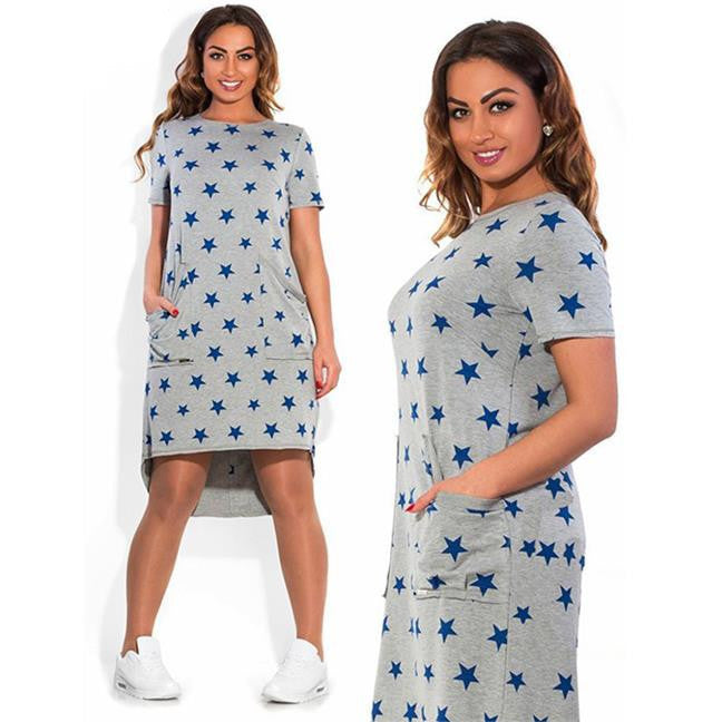 Online discount shop Australia - Fashion Print Star summer women dresses big sizes NEW plus size women clothing Knee-Length dress casual o-neck loose dress