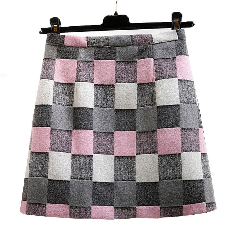 Plaid Skirt Women High Waist Skirts All-matched A Word Skirt Autumn Spring Plus Size Mini Casual