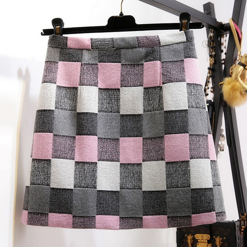 Plaid Skirt Women High Waist Skirts All-matched A Word Skirt Autumn Spring Plus Size Mini Casual