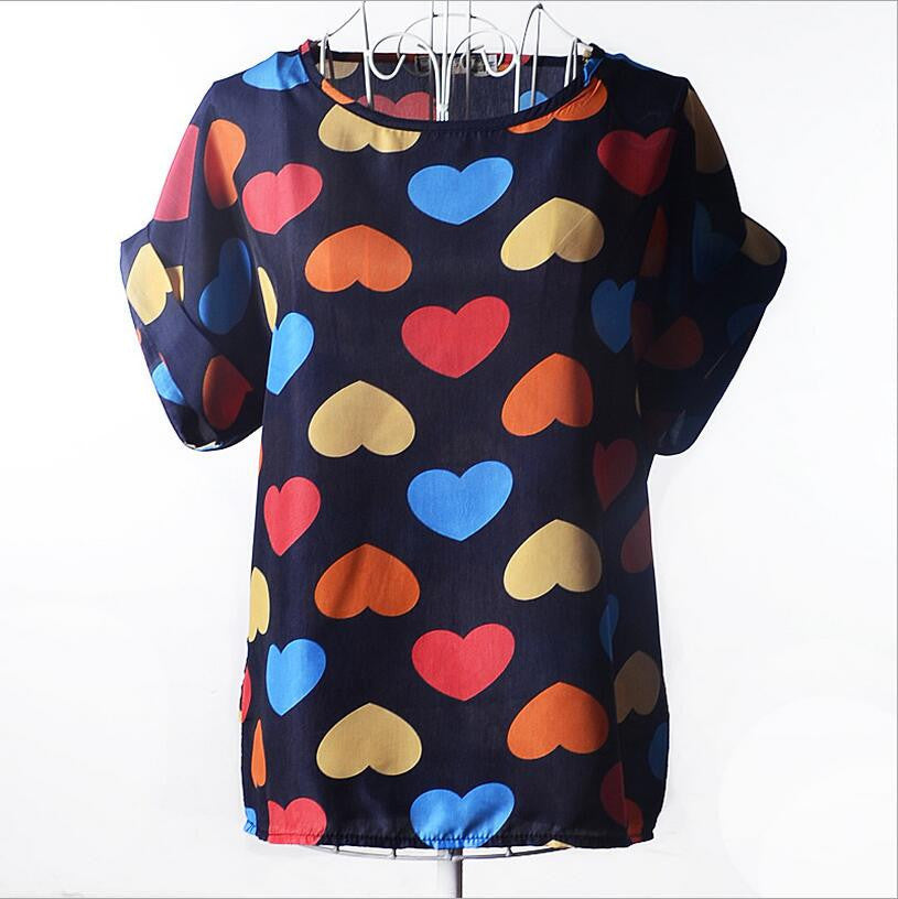 Large size women printing blouse bird bat shirt short-sleeved style