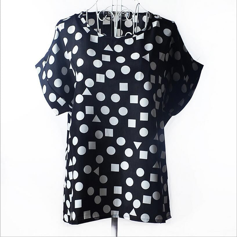 Large size women printing blouse bird bat shirt short-sleeved style