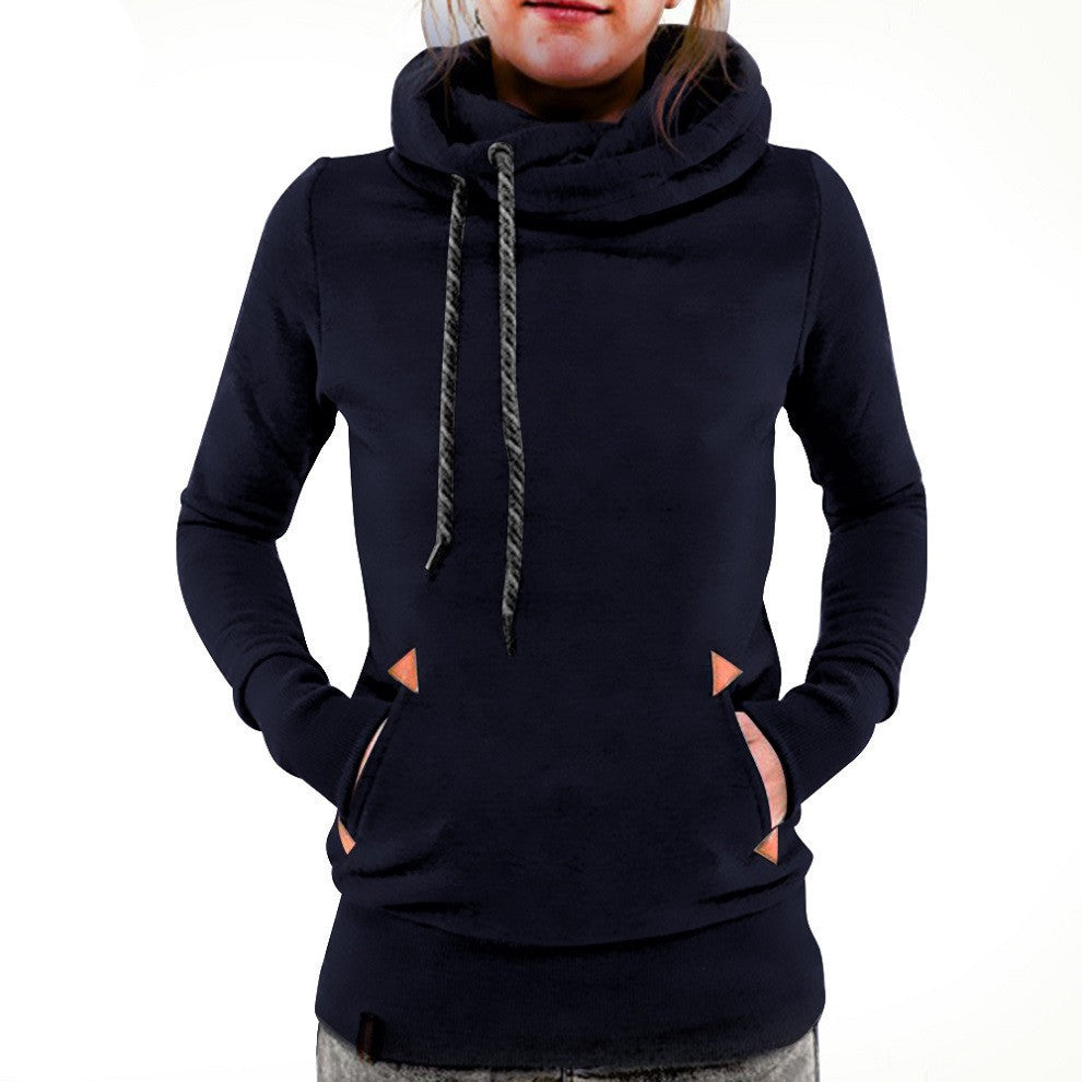 Women's Long Sleeve Heaps Collar Hooded Hoodies Draw Cord Pocket Coat