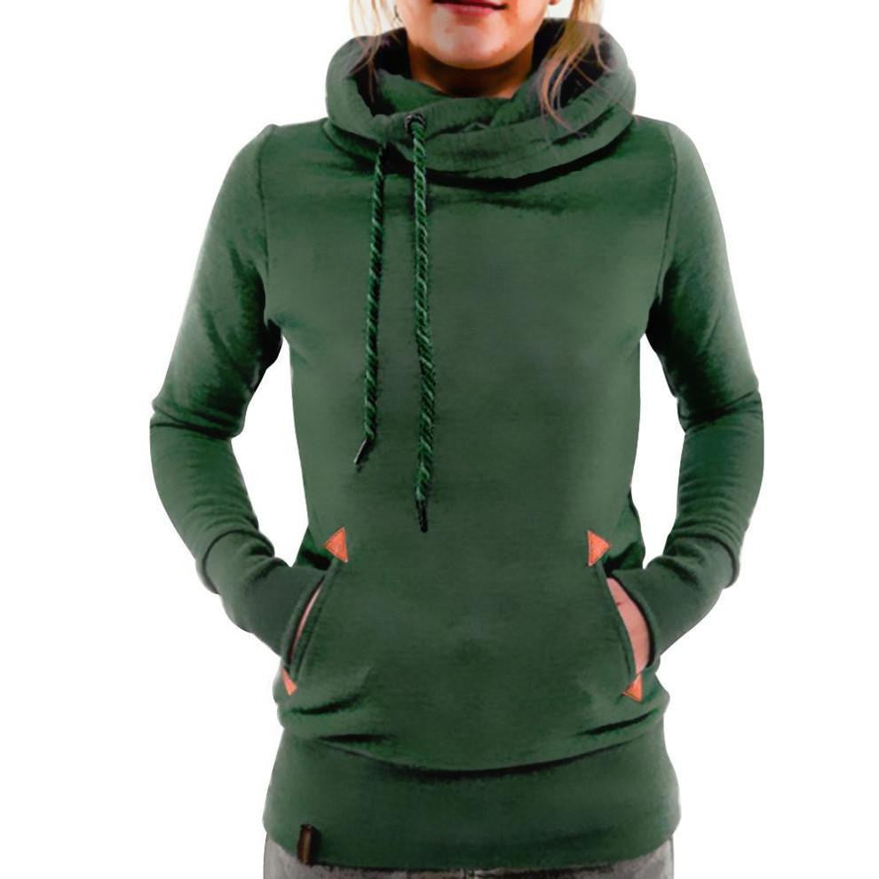 Women's Long Sleeve Heaps Collar Hooded Hoodies Draw Cord Pocket Coat